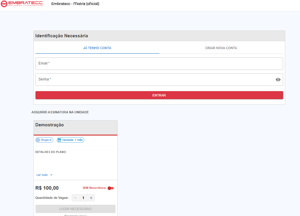 Painel de compra de assinatura