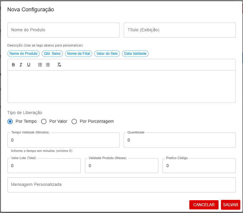 Formulário de configuração
