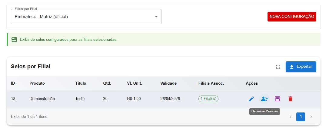 Tela de autorizações