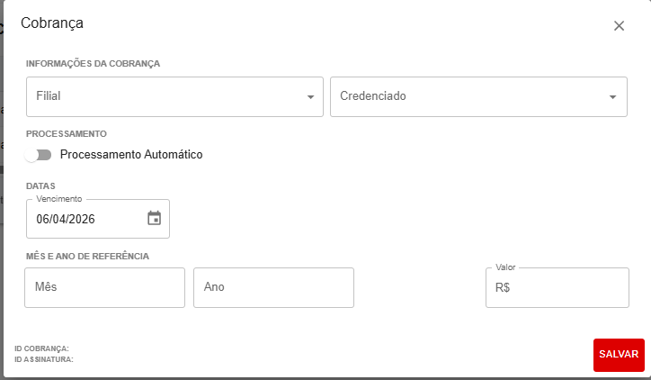 Formulário de nova cobrança