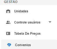 Caminho para Convênios no menu