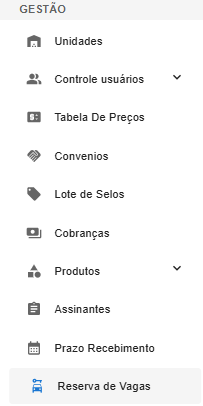 Caminho para Reserva de Vagas no menu